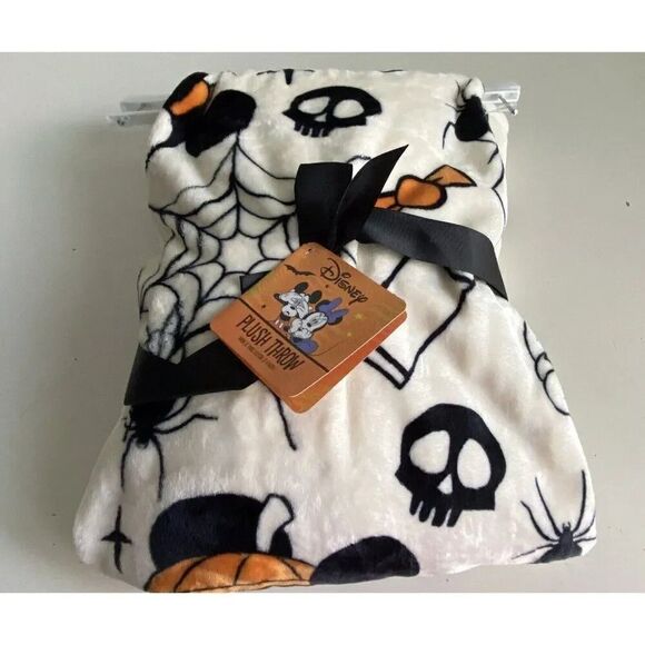 Disney Halloween Mickey Minnie Pumpkin Soft Throw Blanket 50"x70" Spider Skull - Picture 5 of 9
